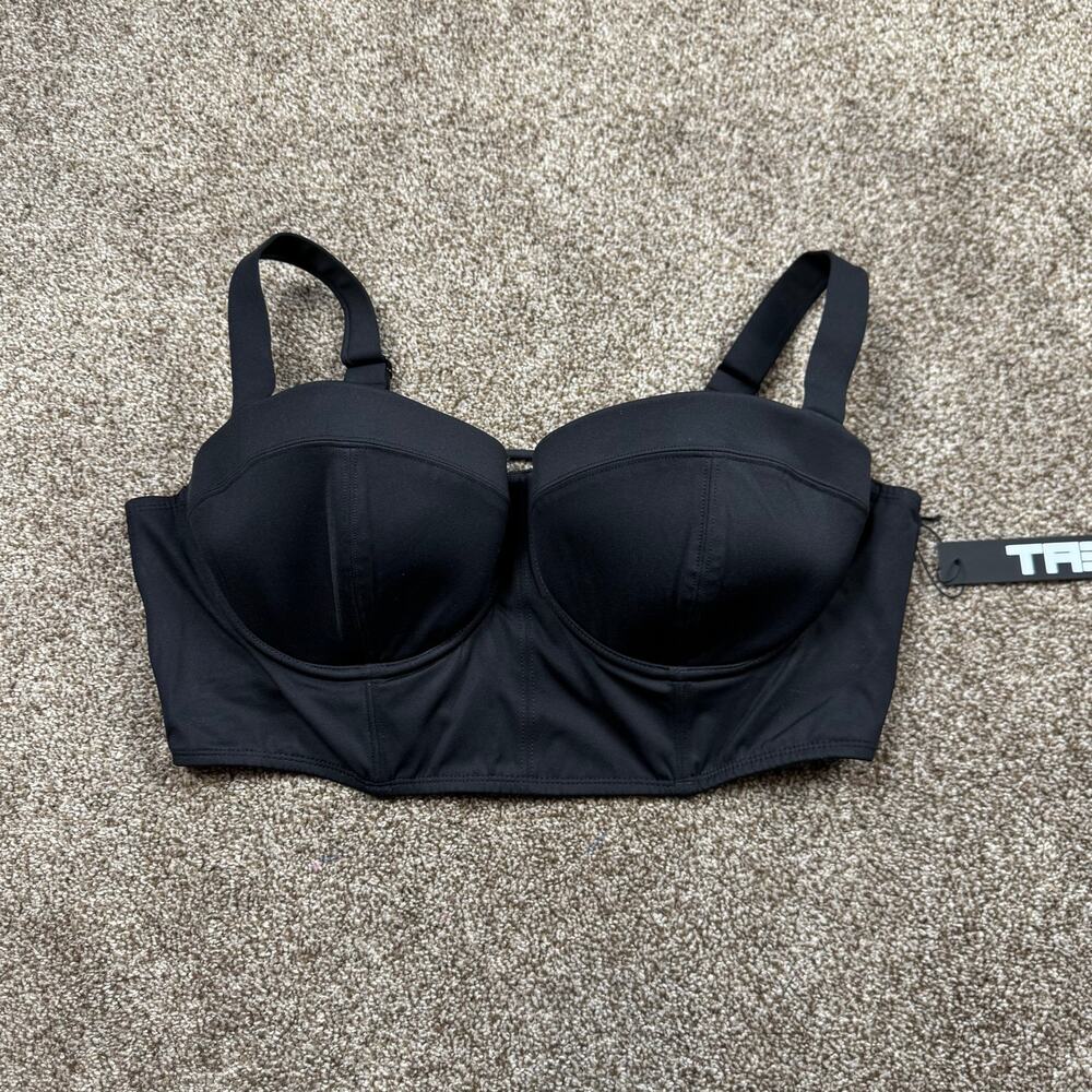 TA3 Bikini Top Busty Long Line XL D/DD Cup Black NWT - Flawed** Sexy Tie Back
